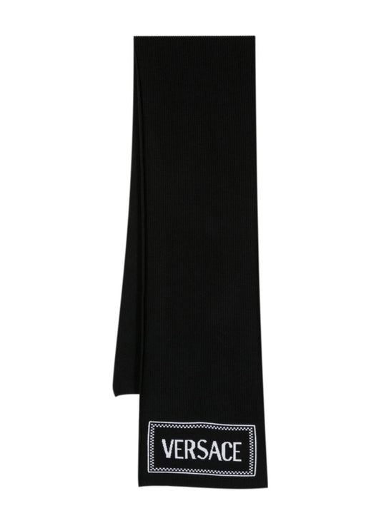 Black Logo Intarsia Wool Scarf