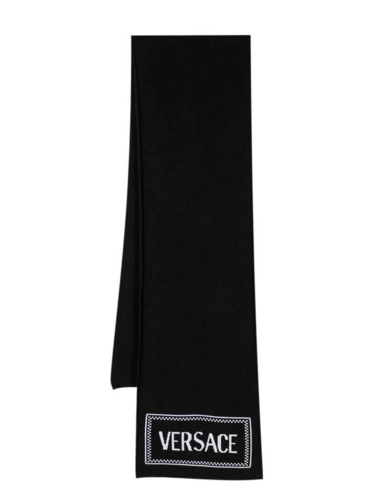 Black Logo Intarsia Wool Scarf