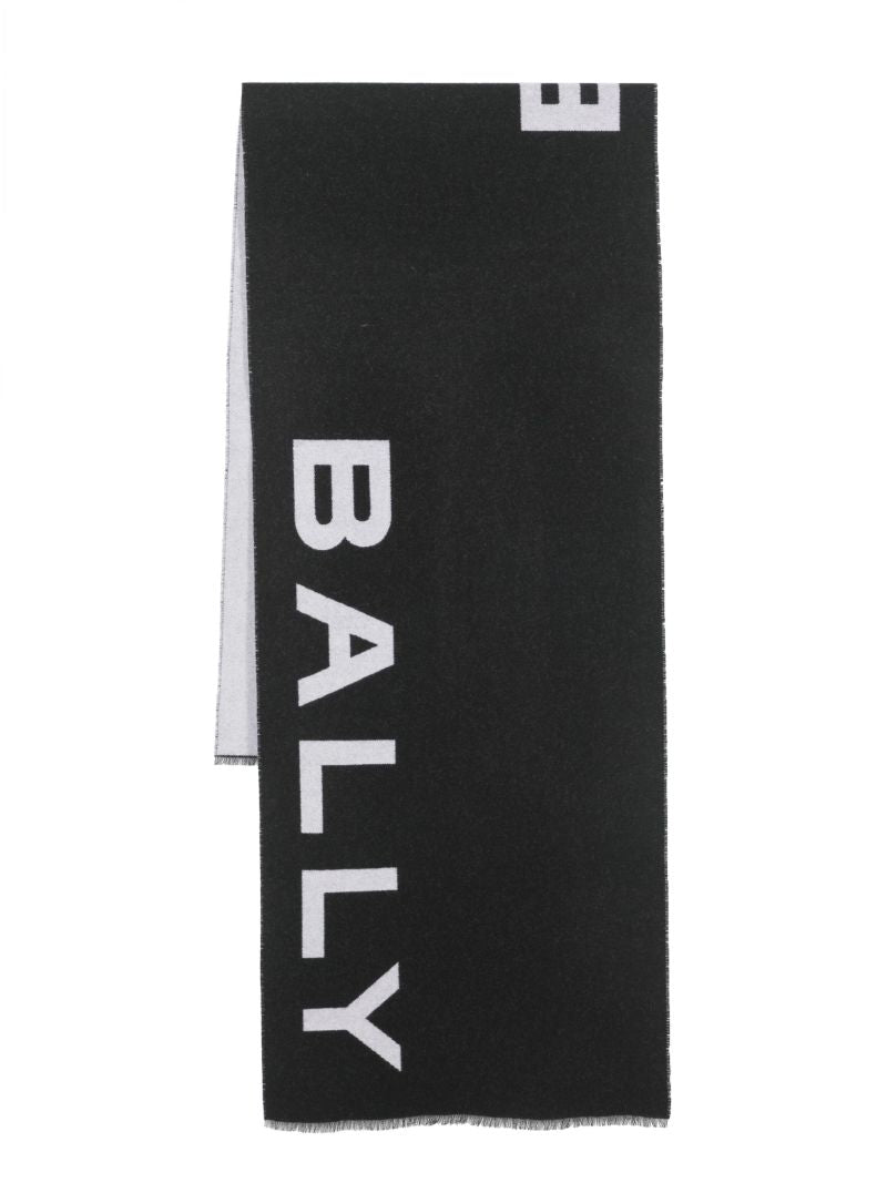 Black Logo Intarsia Merino Wool Scarf