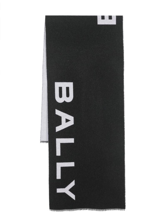 Black Logo Intarsia Merino Wool Scarf