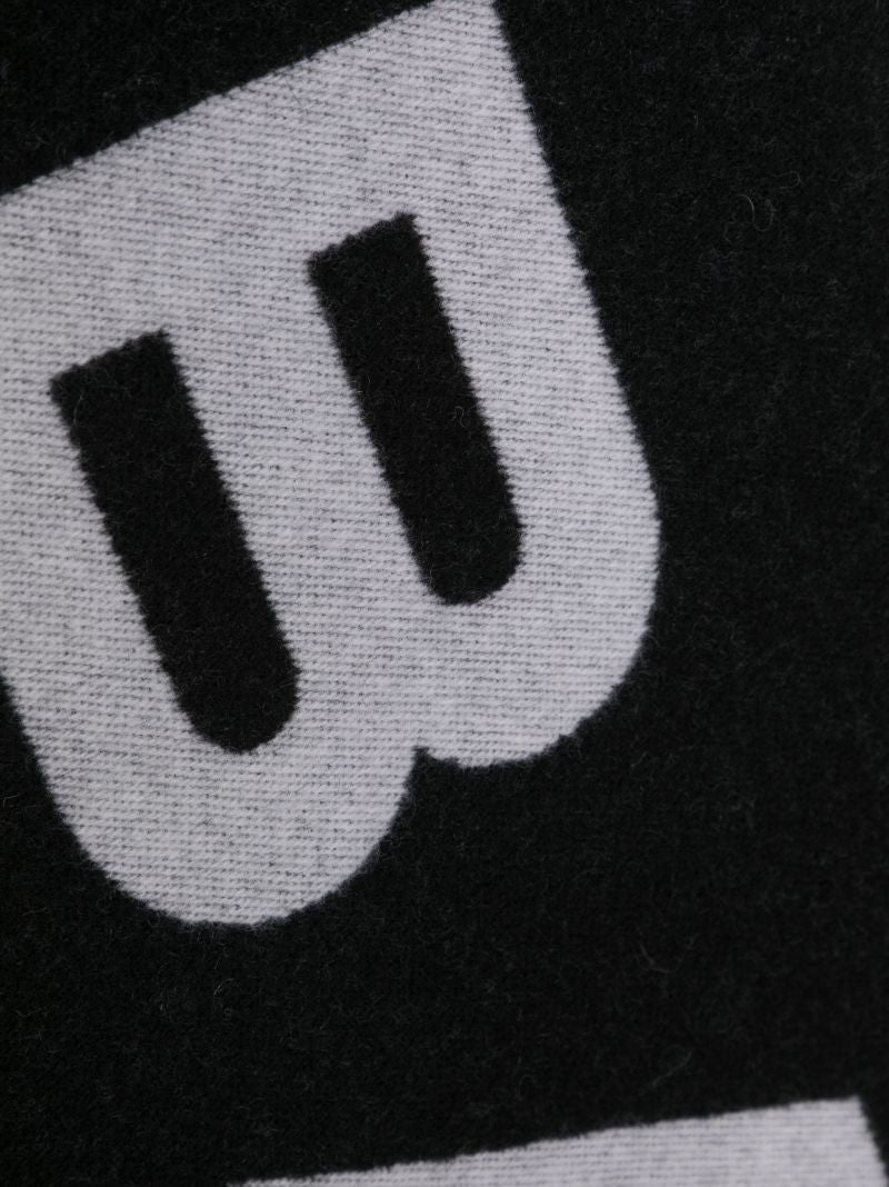 Black Logo Intarsia Merino Wool Scarf