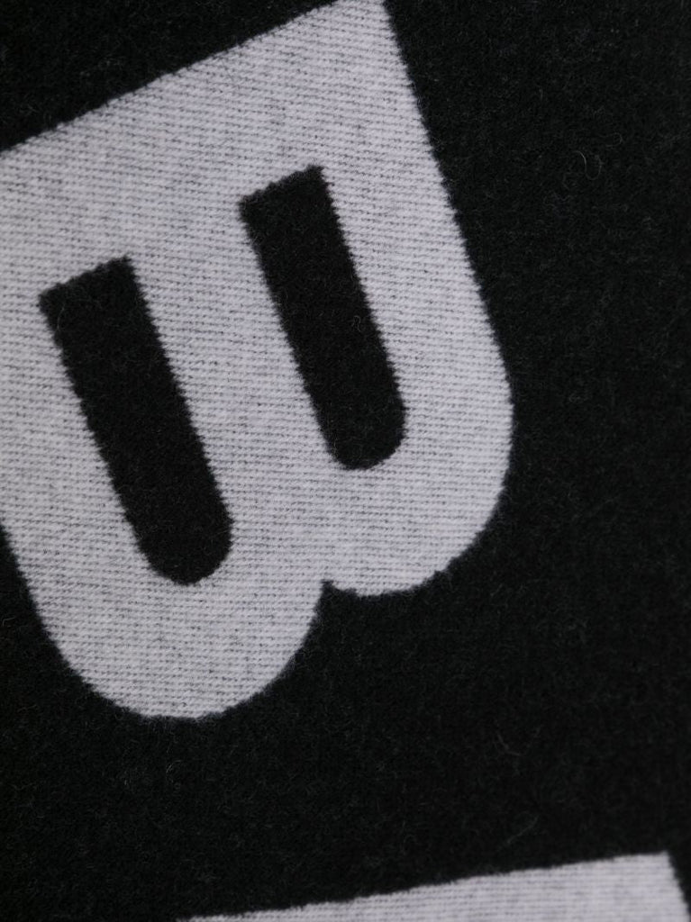 Black Logo Intarsia Merino Wool Scarf