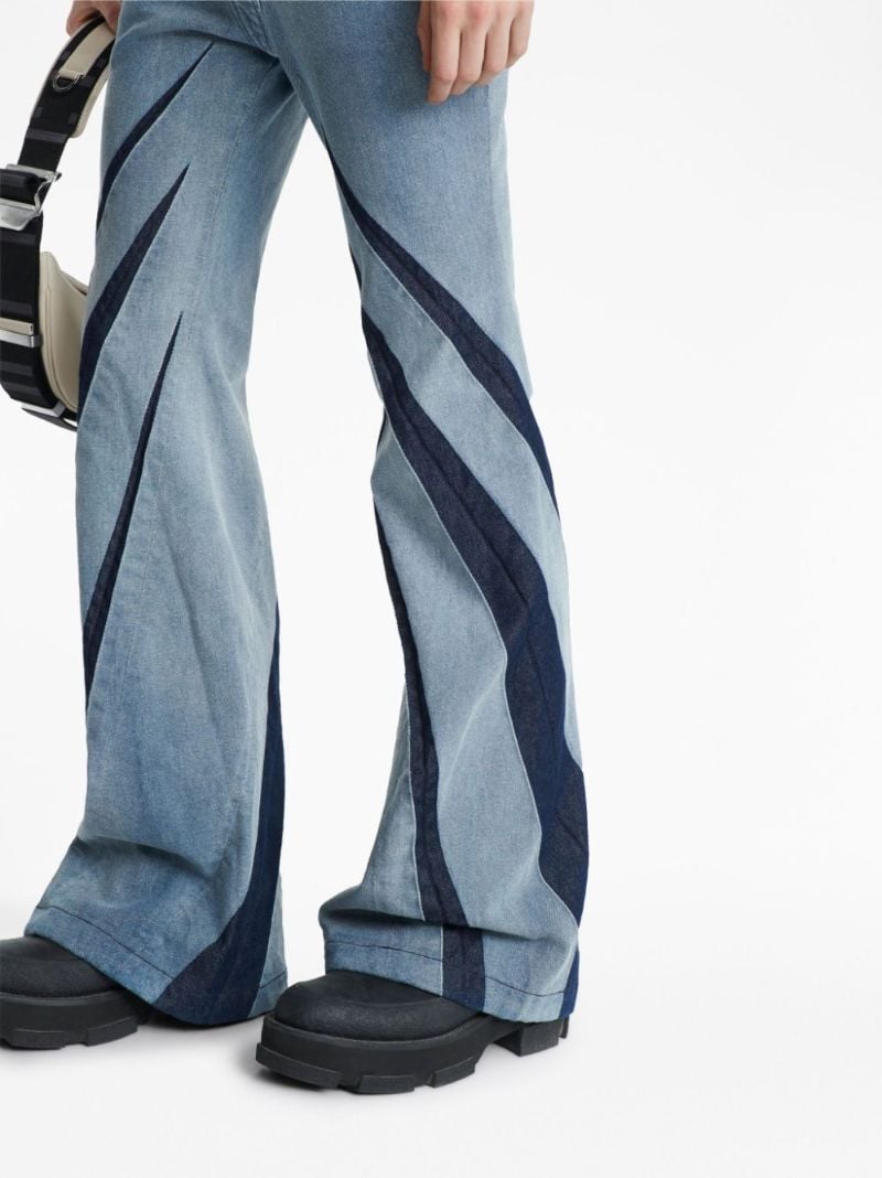 Blue Darted Pleat-detailing Flared Jeans