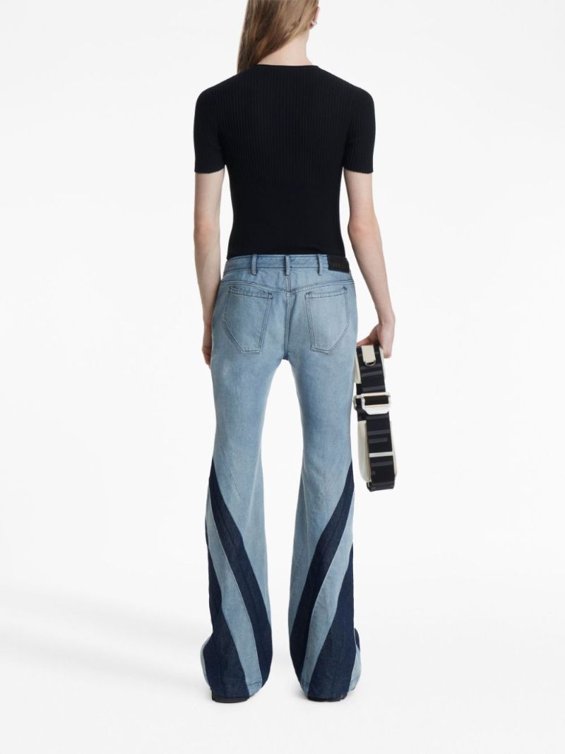 Blue Darted Pleat-detailing Flared Jeans