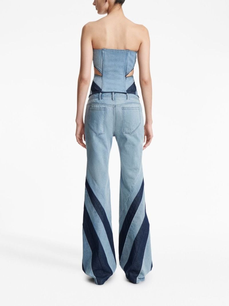 Blue Darted Pleat-detailing Flared Jeans