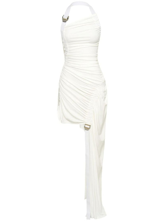 White Draped Asymmetric Dress