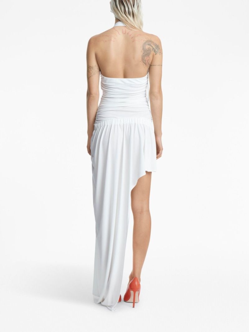 White Draped Asymmetric Dress