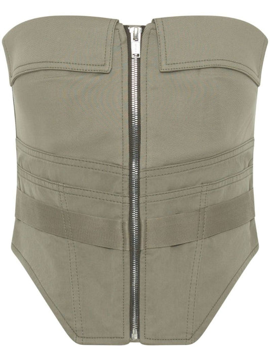 Green Workwear Zip-up Corset Top