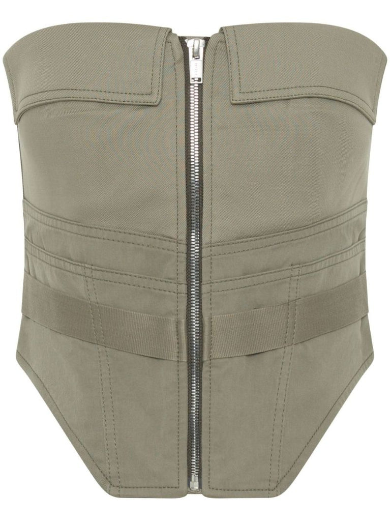 Green Workwear Zip-up Corset Top