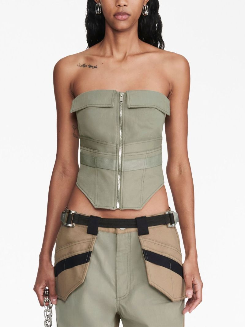Green Workwear Zip-up Corset Top