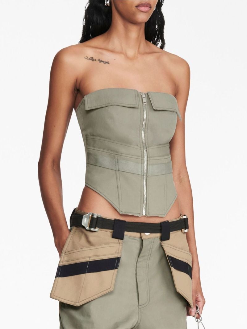 Green Workwear Zip-up Corset Top