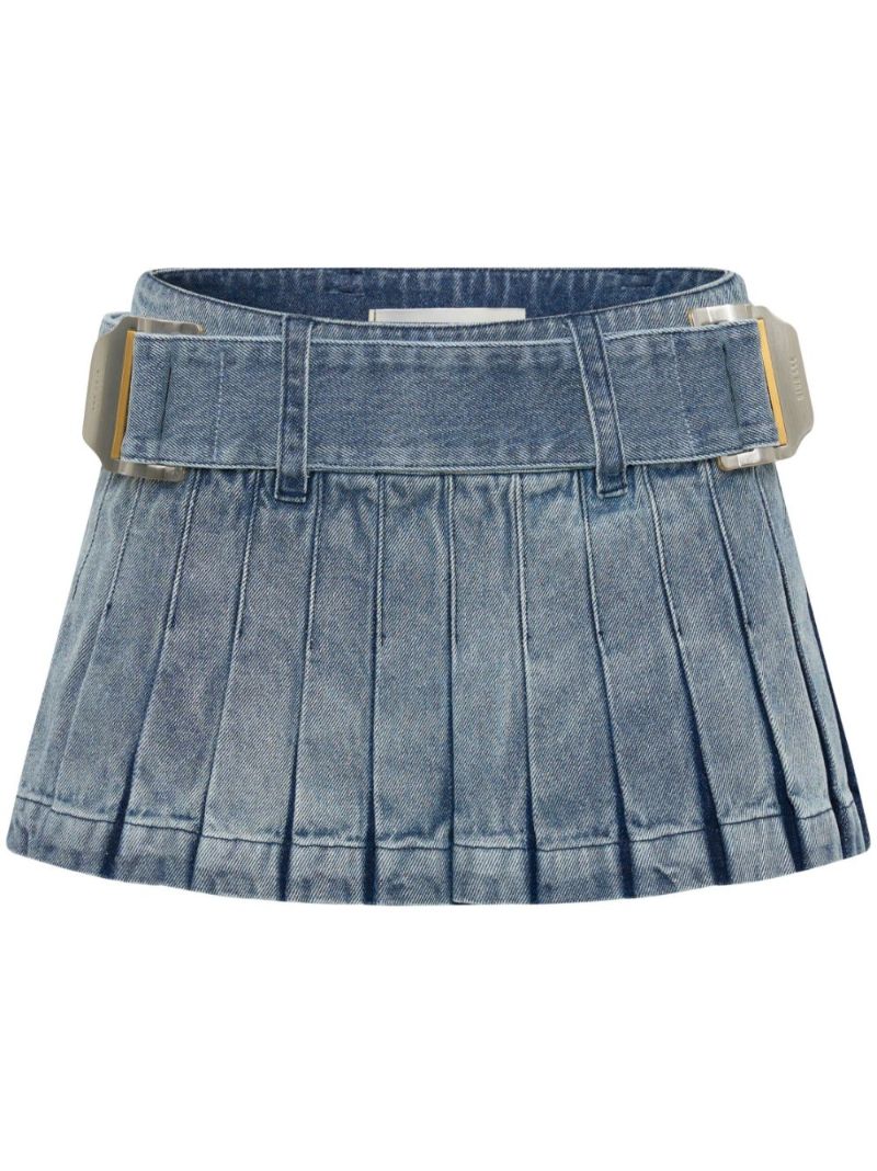 Blue Pleated Denim Mini Skirt