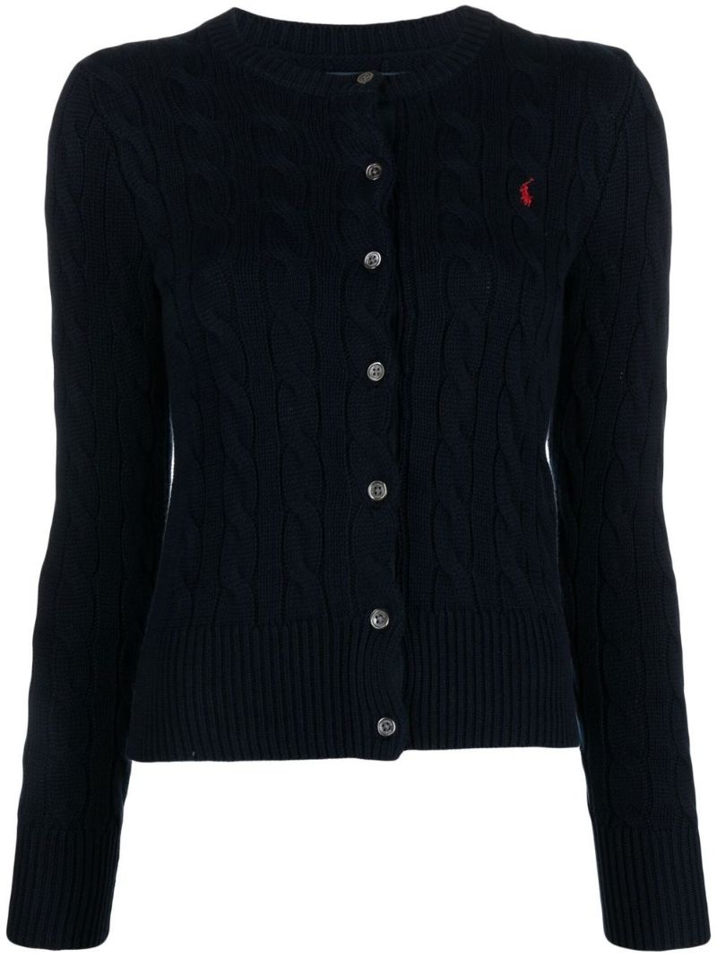 Blue Logo Embroidered Cable Knit Cardigan
