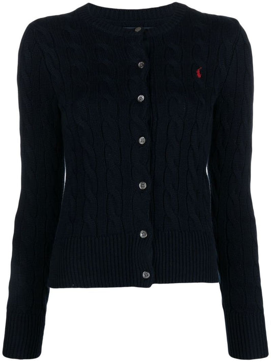 Blue Logo Embroidered Cable Knit Cardigan