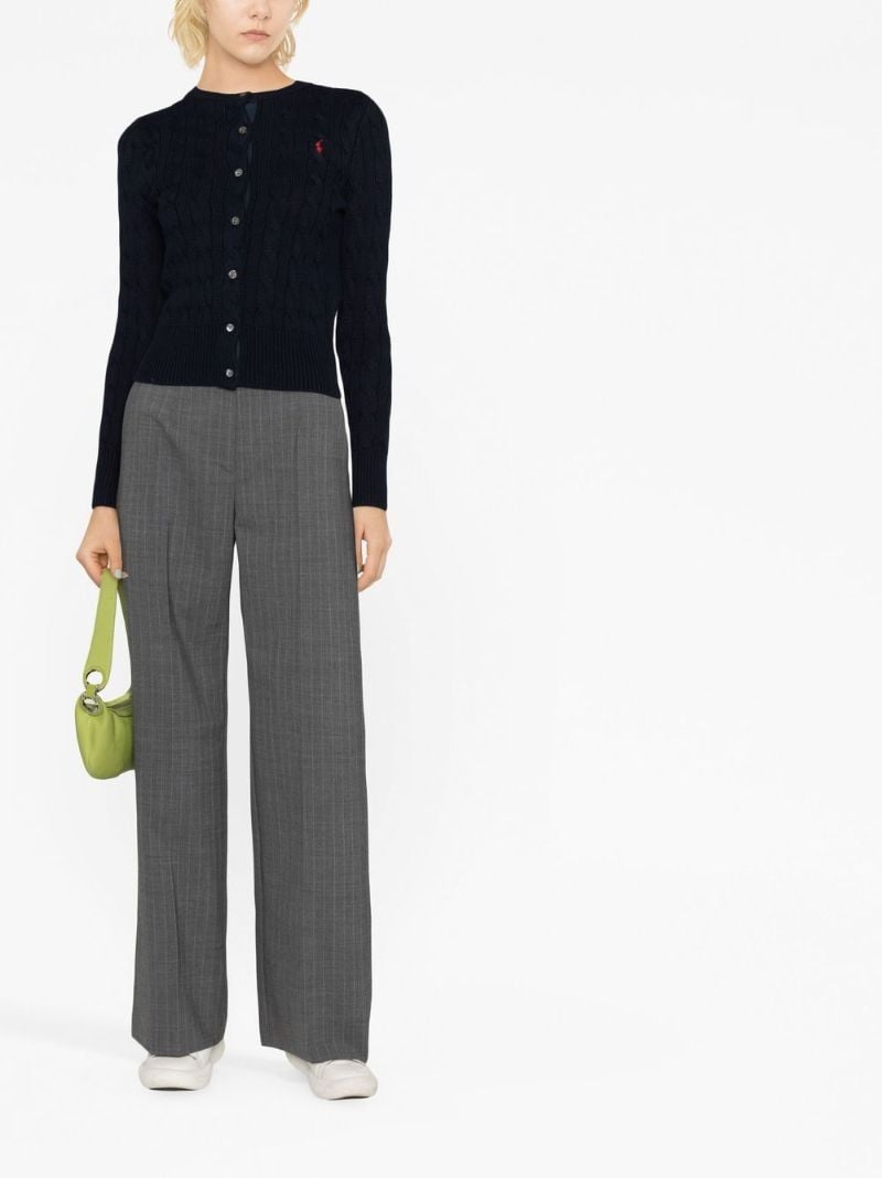 Blue Logo Embroidered Cable Knit Cardigan