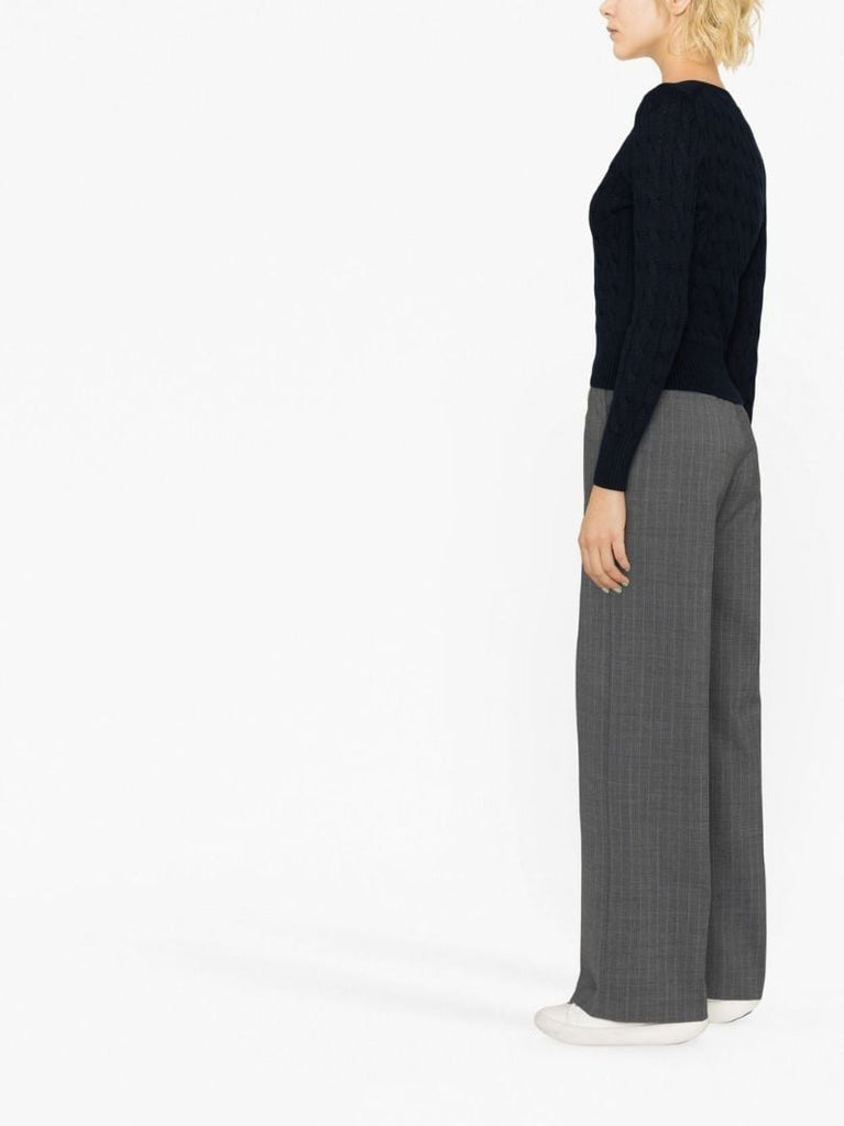 Blue Logo Embroidered Cable Knit Cardigan