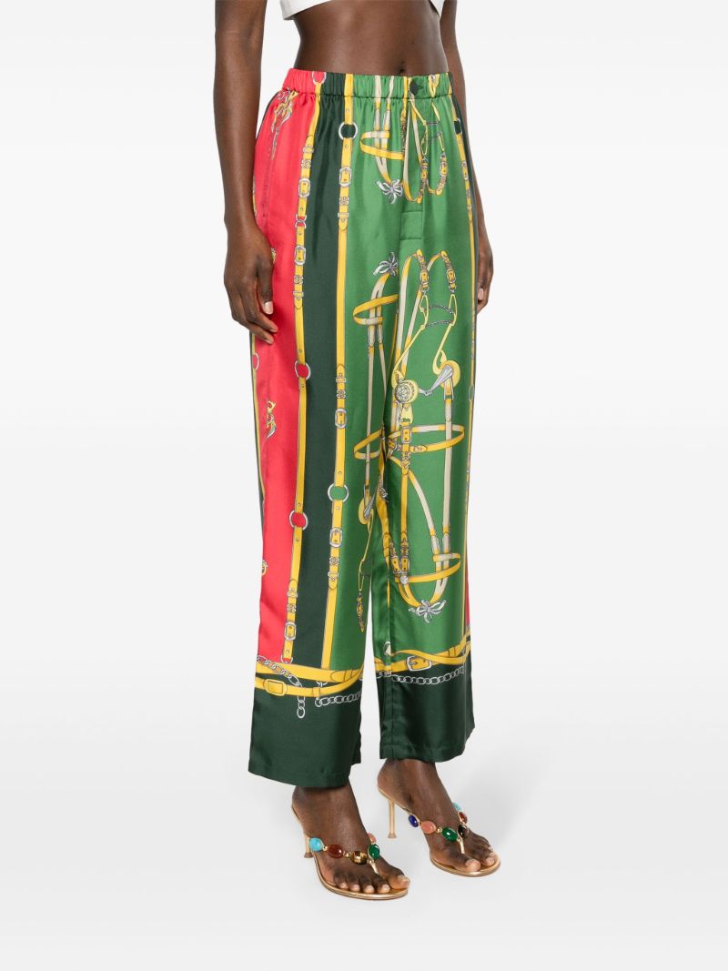 Green Harness-print Straight-leg Silk Trousers