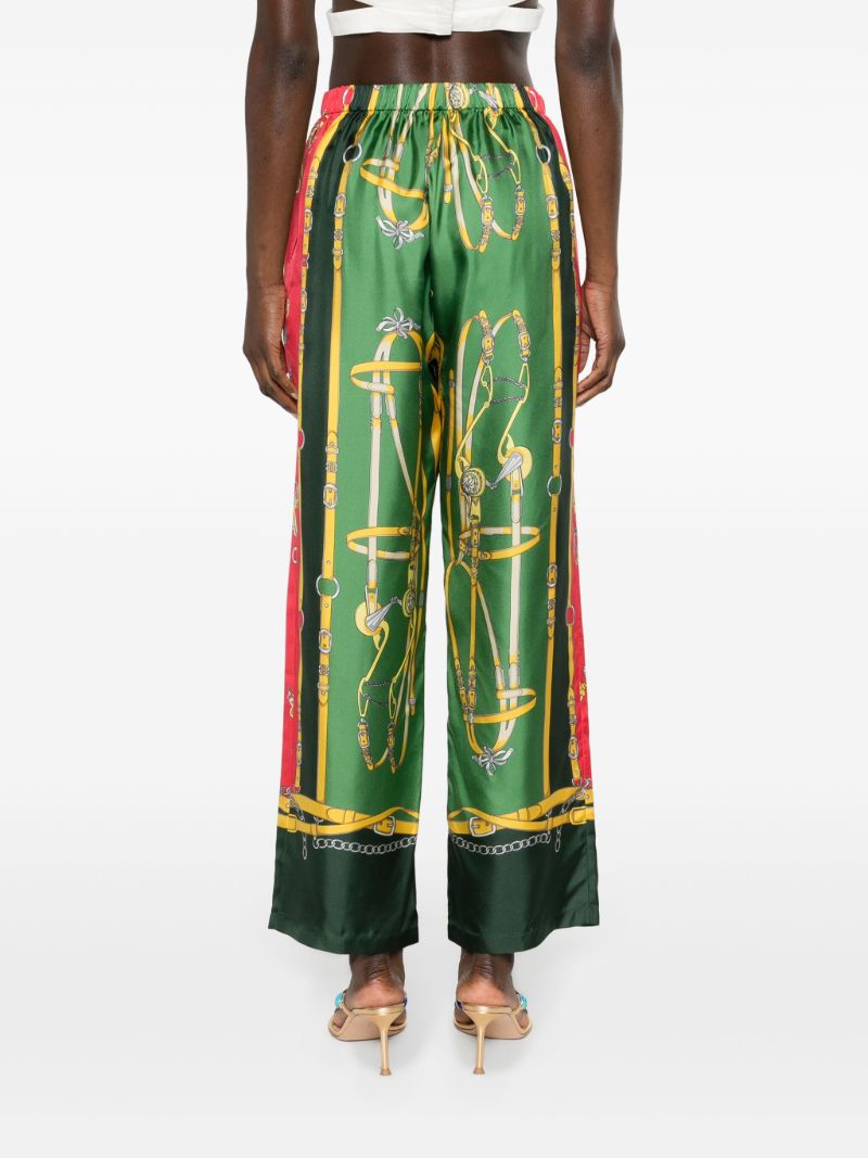 Green Harness-print Straight-leg Silk Trousers