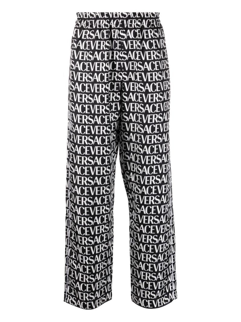 Black Logo Print Silk Trousers