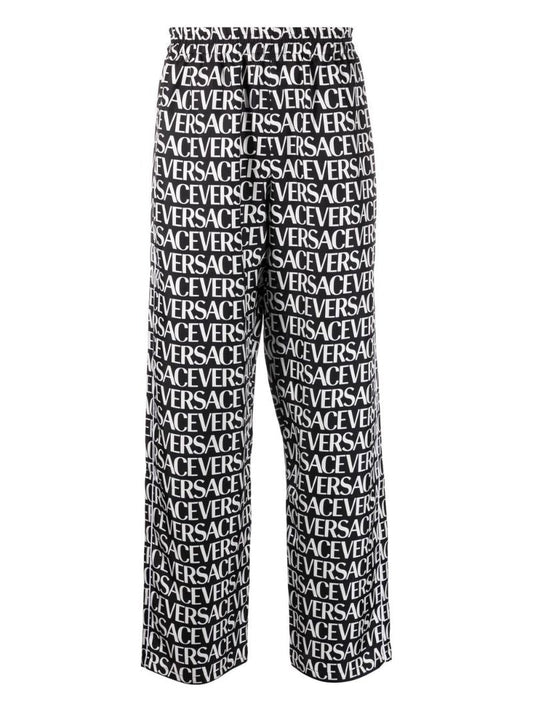 Black Logo Print Silk Trousers
