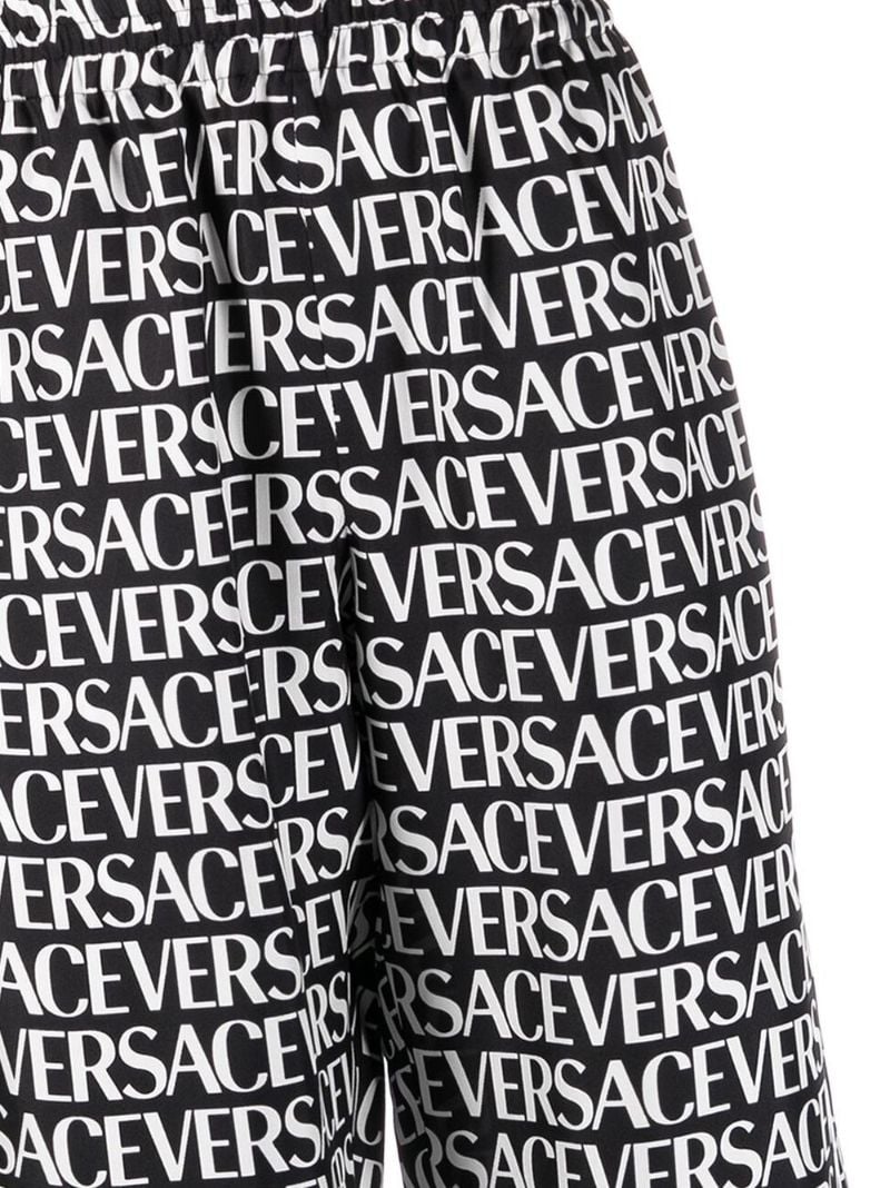 Black Logo Print Silk Trousers
