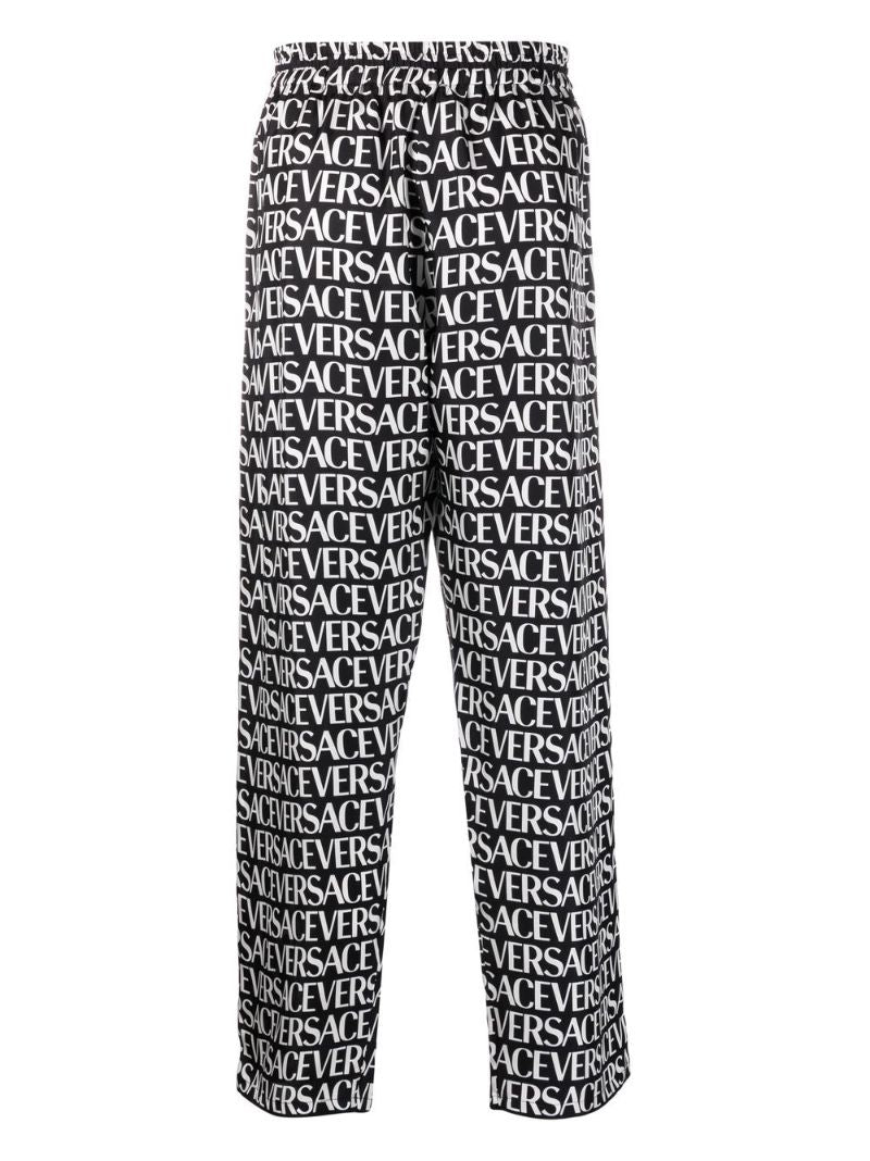 Black Logo Print Silk Trousers
