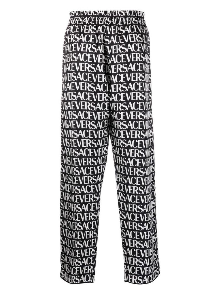 Black Logo Print Silk Trousers