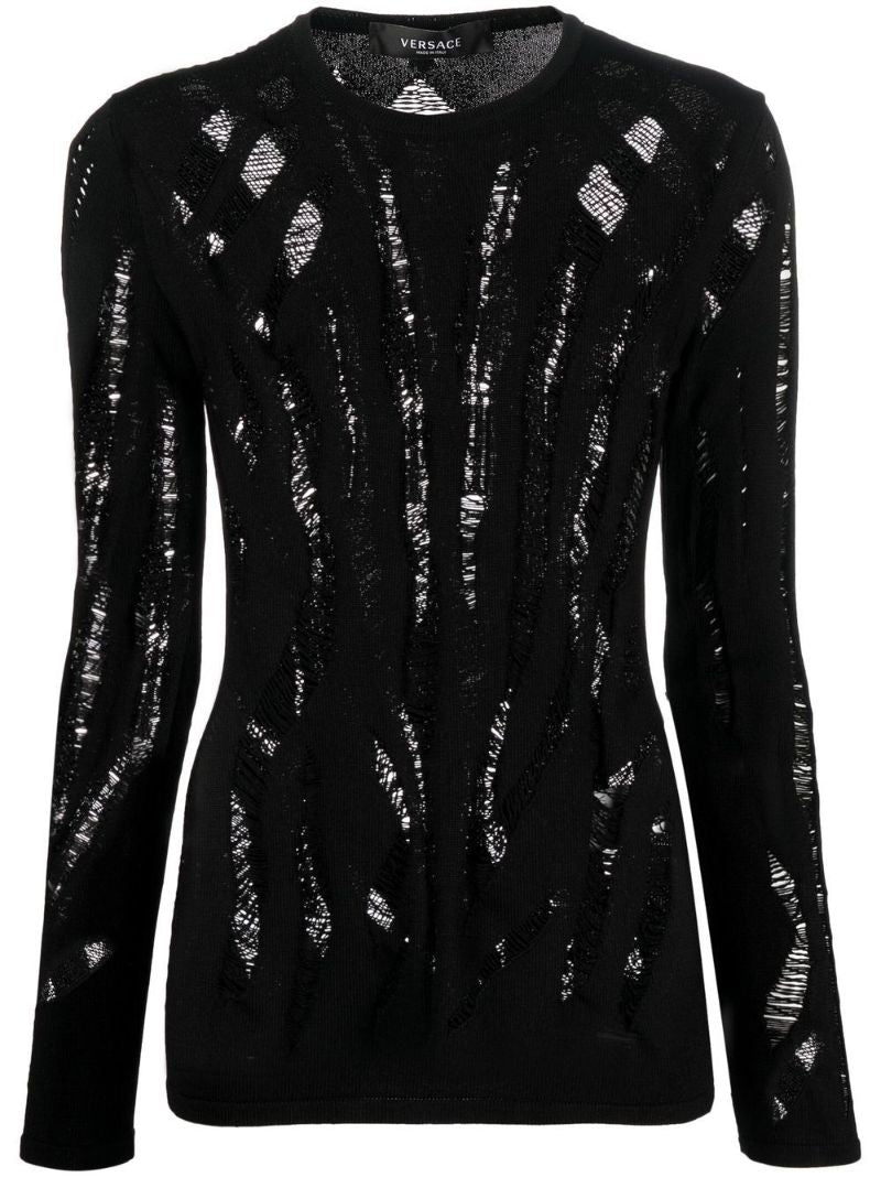 Black Ripped Detail Long-sleeve Top