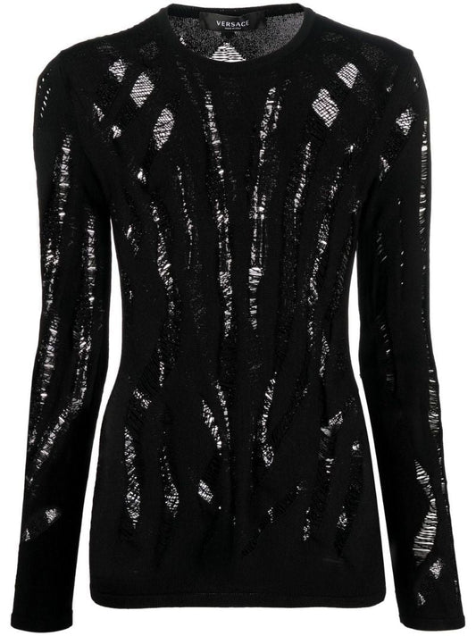 Black Ripped Detail Long-sleeve Top