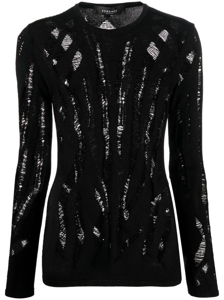 Black Ripped Detail Long-sleeve Top