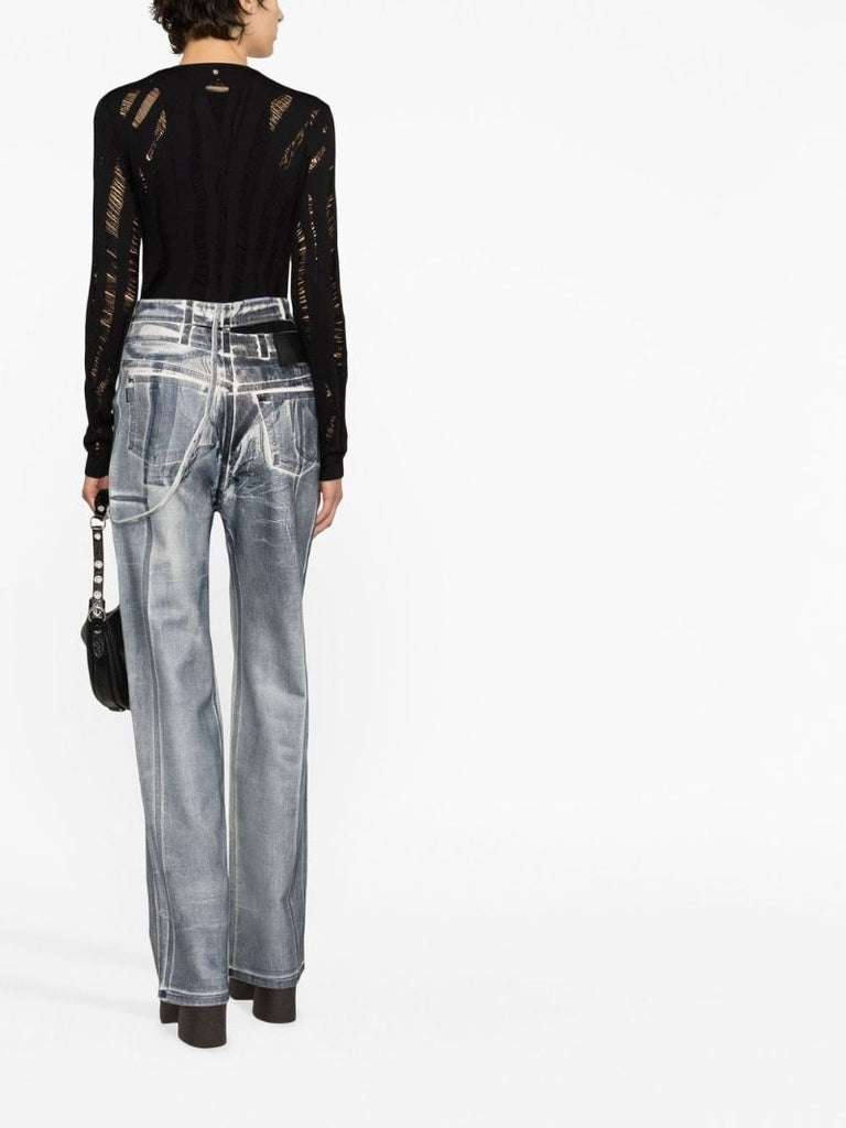 Black Ripped Detail Long-sleeve Top