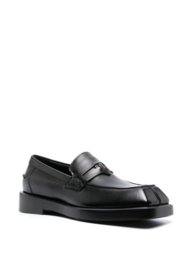 Black Squared Leather Loafers
