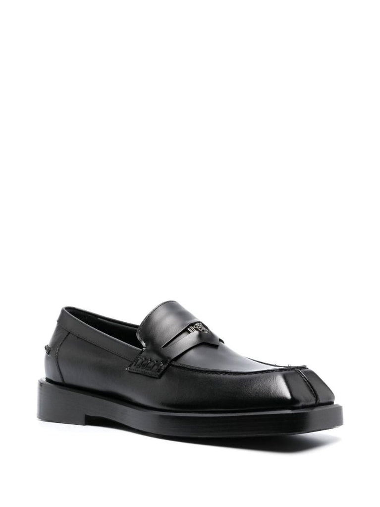 Black Squared Leather Loafers