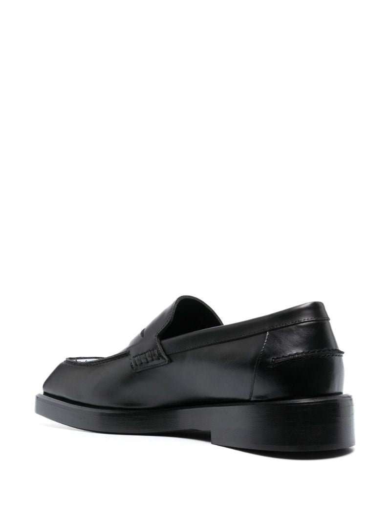 Black Squared Leather Loafers
