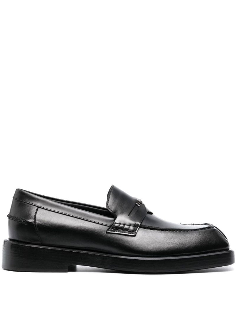 Black Squared Leather Loafers