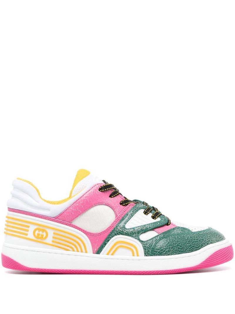 White Basket Panelled Low-top Sneakers