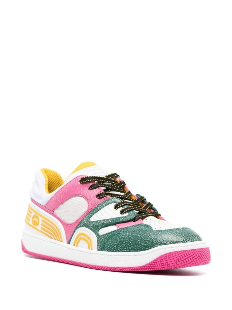 White Basket Panelled Low-top Sneakers