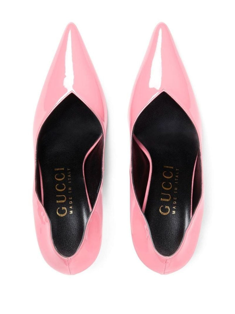 Pink Gold-tone Heel Pointed Pumps
