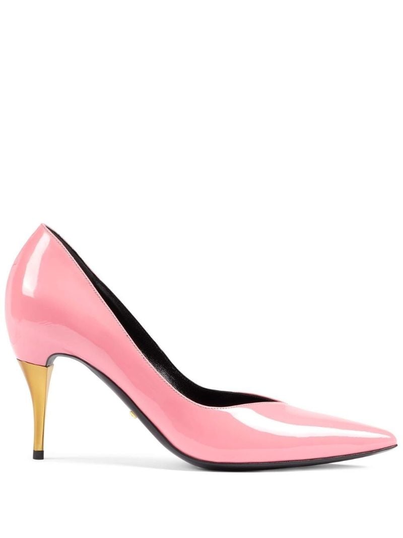 Pink Gold-tone Heel Pointed Pumps