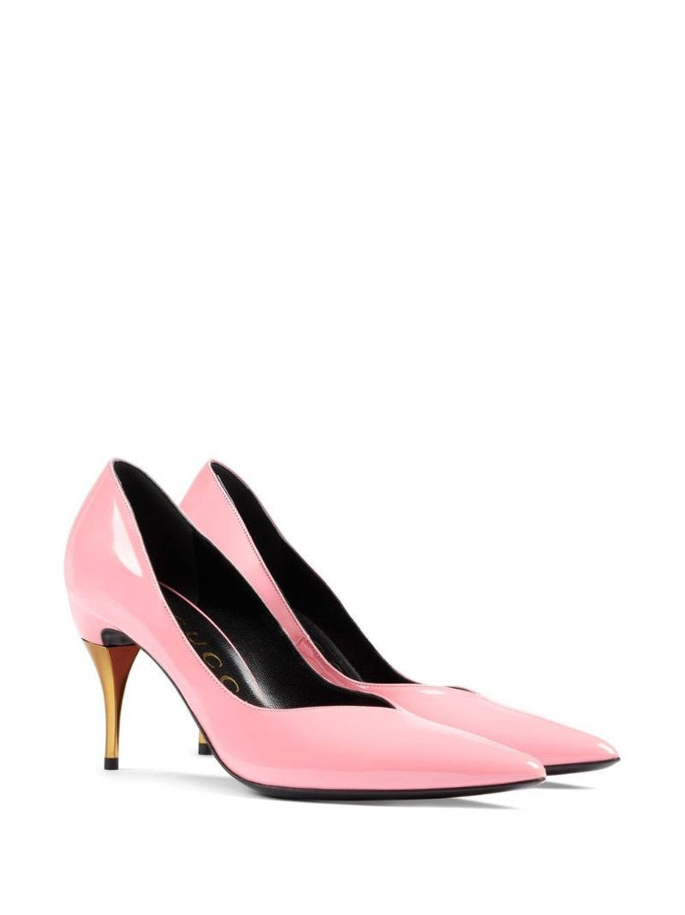 Pink Gold-tone Heel Pointed Pumps