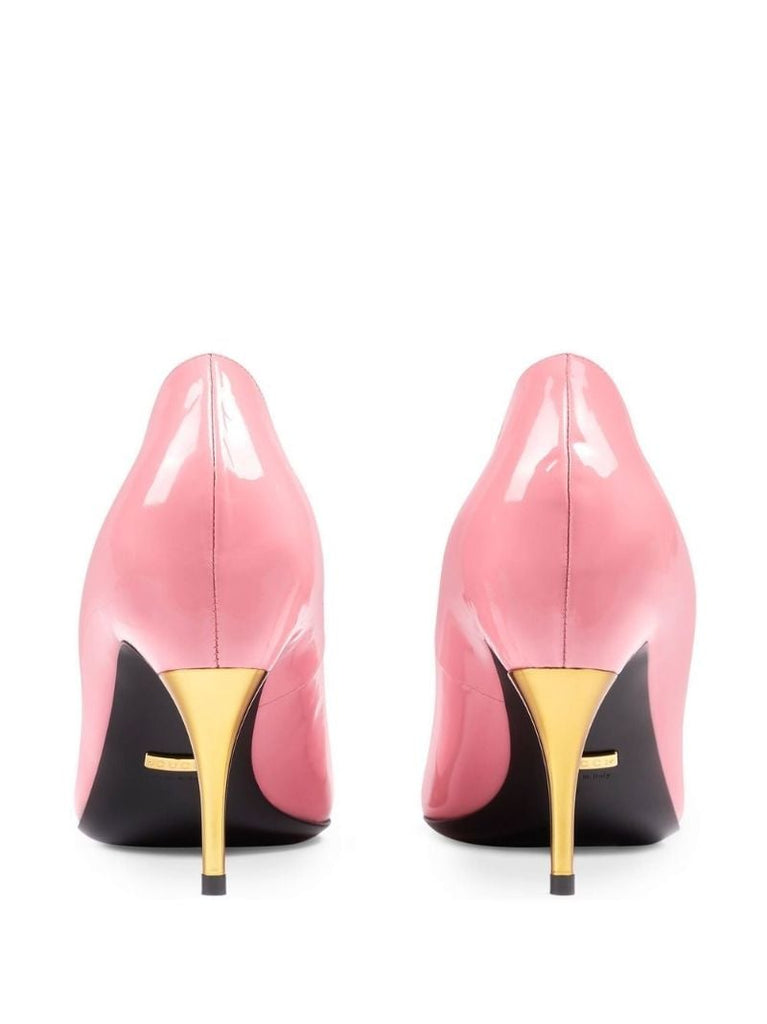 Pink Gold-tone Heel Pointed Pumps