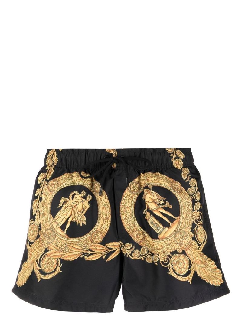 Black Baroque Print Swim Shorts