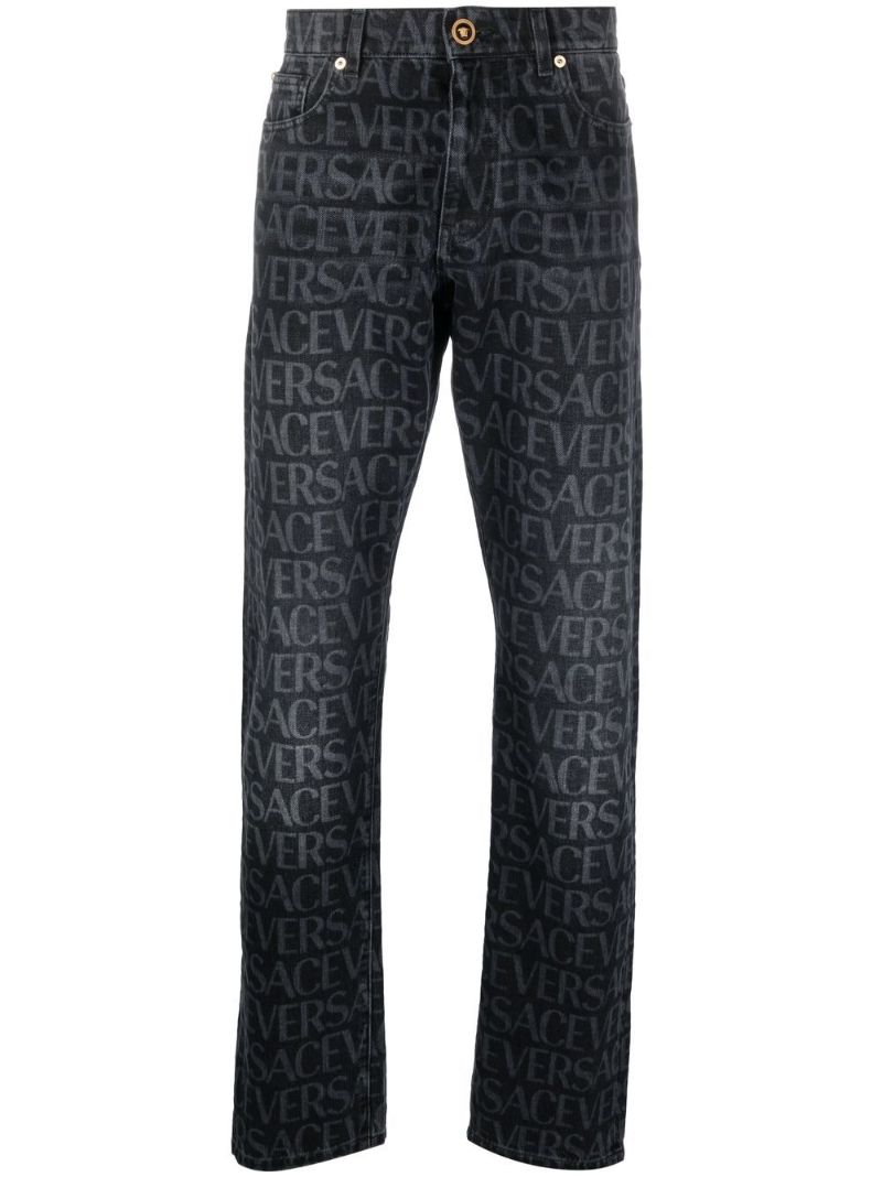 Black Logo Print Straight-leg Jeans