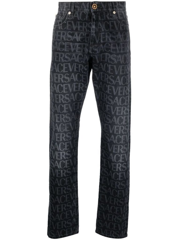 Black Logo Print Straight-leg Jeans