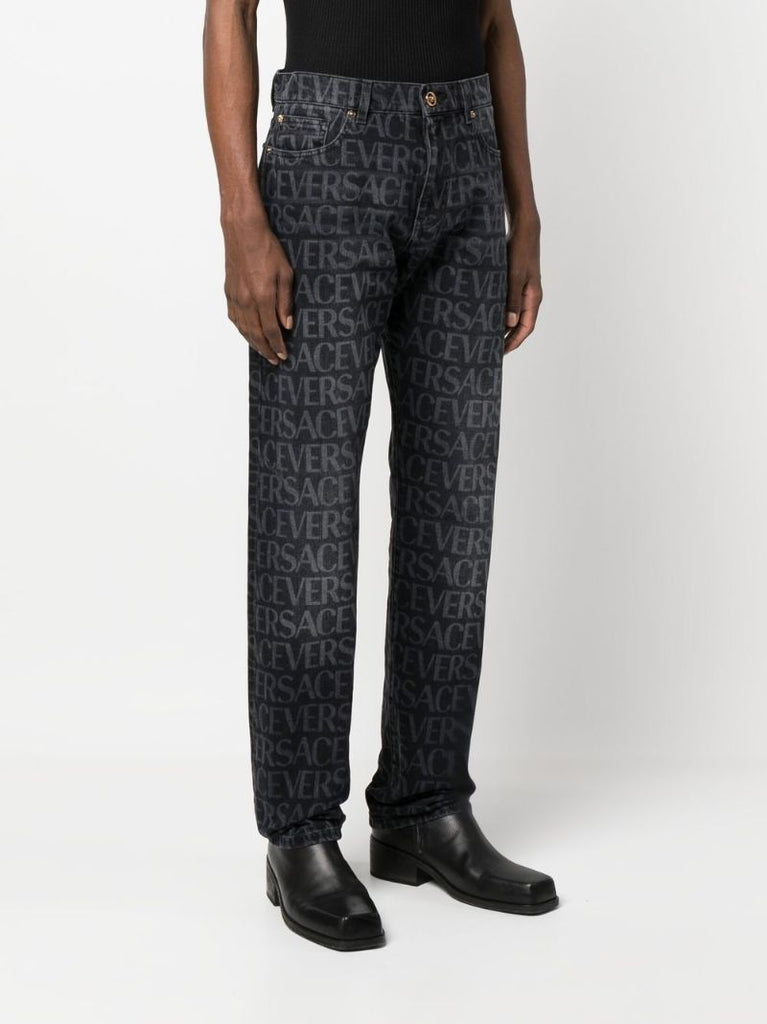 Black Logo Print Straight-leg Jeans