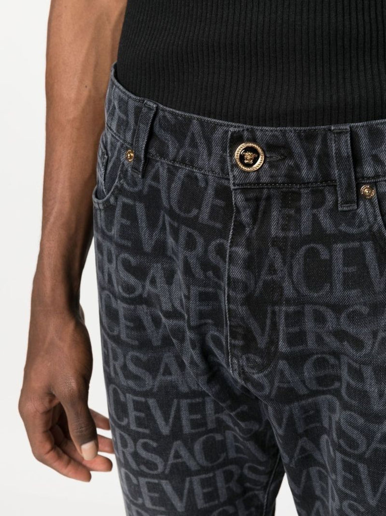 Black Logo Print Straight-leg Jeans