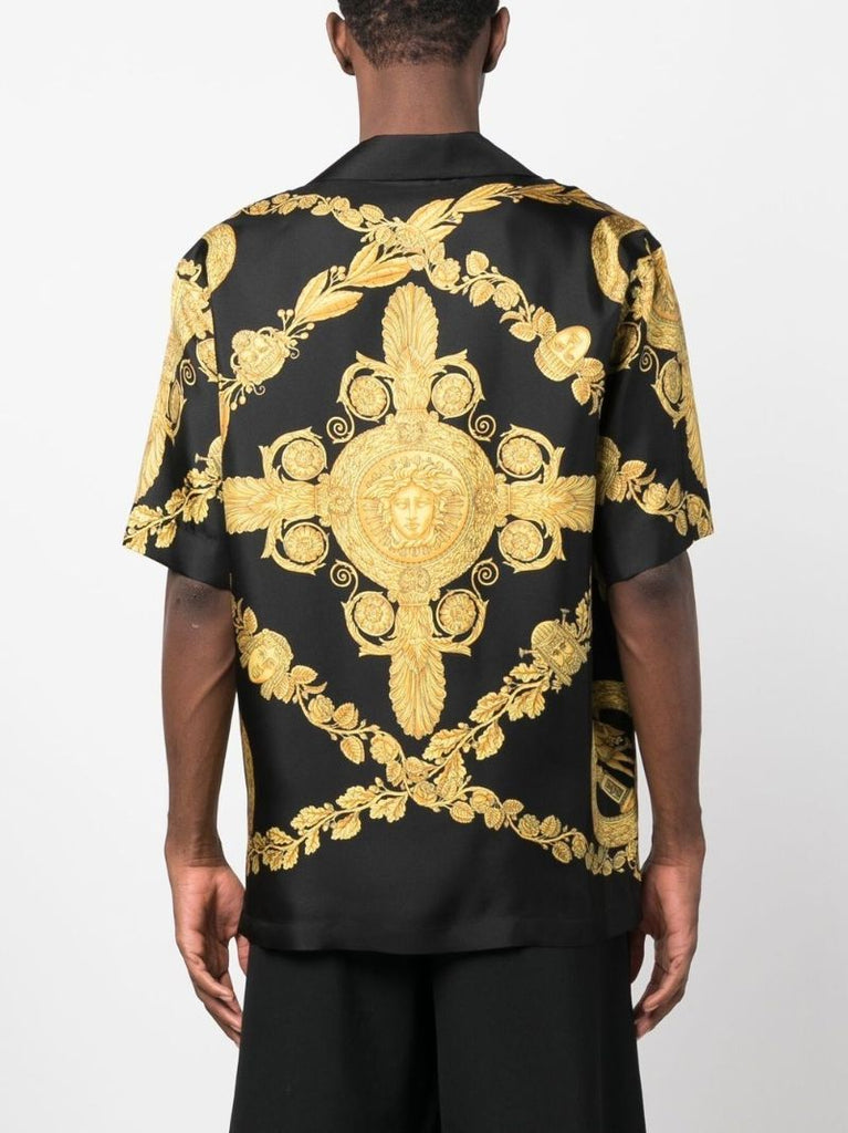 Black Baroque Print Silk Shirt