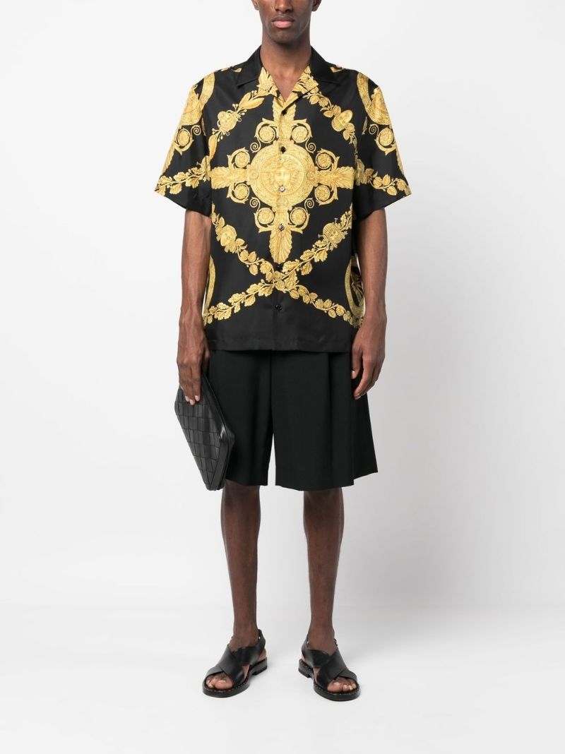 Black Baroque Print Silk Shirt