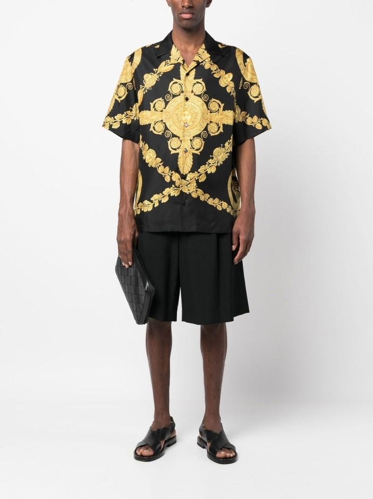 Black Baroque Print Silk Shirt