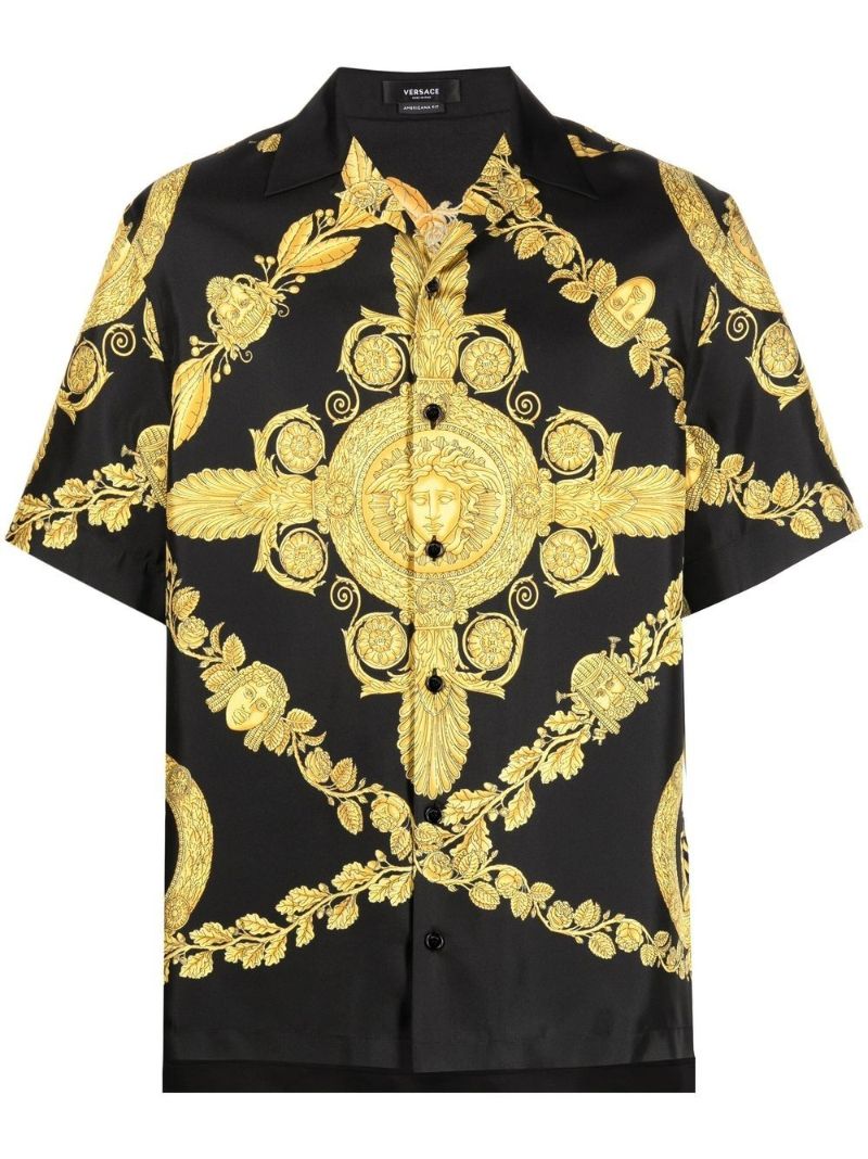 Black Baroque Print Silk Shirt